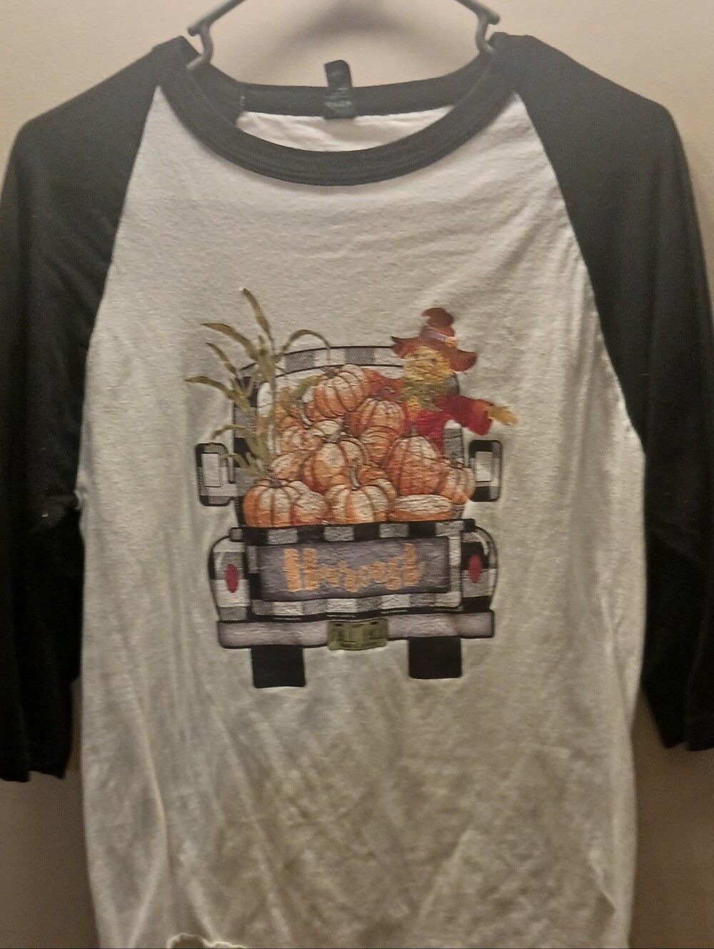 Kids Black & White Pumpkin Truck Raglan Tee